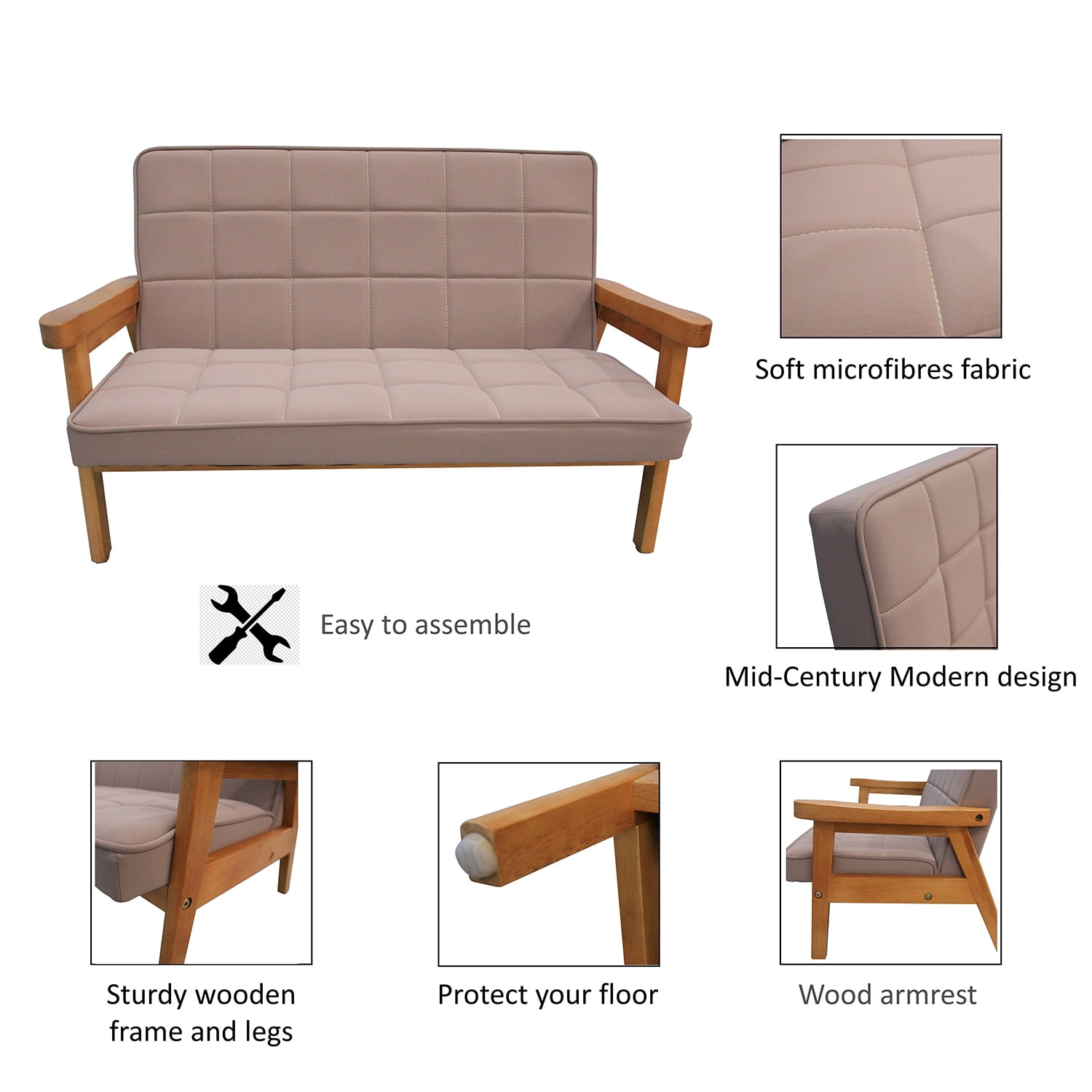 Kadyn Children 2-seats Sofa, Upholstered Children Couch with Wood Armrest, Kids Loveseat Sofa for Boys Girls Age 6-10, Cream Color Kadyn Children 2-seats Sofa, Upholstered Children Couch with Wood Armrest, Kids Loveseat Sofa for Boys Girls Age 6-10, Cream Color