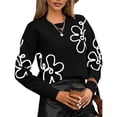 thumbnail image 3 of Suéteres de Punto con Hombros Descubiertos para Mujer, Suéter de Otoño con Flores, Cuello Redondo, Larga y Estilo Moderno. Negro XL, 3 of 8