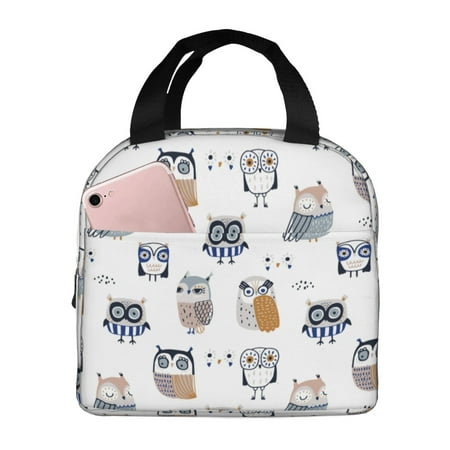 Insulated Lunch Bag for Women Men - Quirky Doodle Owl White Leakproof Cooler Lunch Box for Women Men  Lunch Tote Bags for Work School Picnic Travel