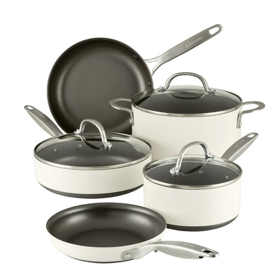 Anolon Achieve 8 Piece Hard Anodized Nonstick Pots and Pans Set, Cream