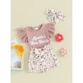 thumbnail image 3 of Newborn Baby Girl Daddy Clothes Set Daddy's Girl Ribbed Short Sleeve Romper Floral Shorts 3Pcs Summer Outfits, 3 of 7