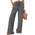 thumbnail image 2 of Hueook Women's Sweatpants Linen Pants Barrel Pants Women's Spring and Summer Solid-Color Stretched-Waist Linen Casual Straight Pants Gray L, 2 of 8