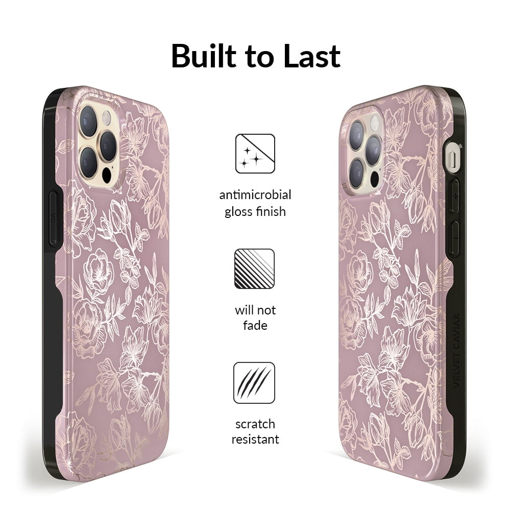 VELVET CAVIAR iPhone 13 Pro Case Rose Gold Flowers - Compatible with MagSafe - Protective Mauve Purple Case for Women - Dusty Rose Floral