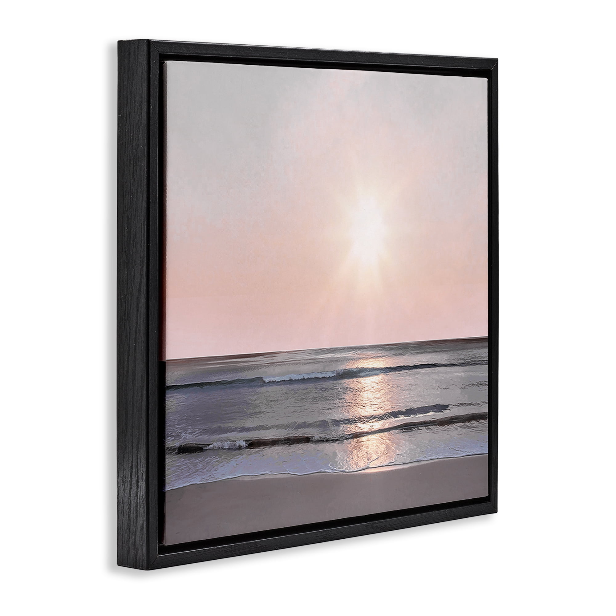 Stupell Industries Peach Sunrise over Beach Nautical & Beach Photography Black Floater Framed Canvas Art Print Wall Art, 25 x 25