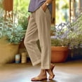 thumbnail image 2 of Pantalones lisos elásticos de cintura elástica para mujer: cintura media, bolsillos, corte recto, poliéster, ligeros, para combinar con camisetas/camisetas sin mangas., 2 of 6