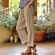 thumbnail image 2 of Pantalones lisos elásticos de cintura elástica para mujer: cintura media, bolsillos, corte recto, poliéster, ligeros, para combinar con camisetas/camisetas sin mangas., 2 of 6
