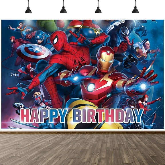 Cartoon Avengers Birthday Backdrop Photography Kids Party Supplies Happy Birthday Party Decorations 37''×30''