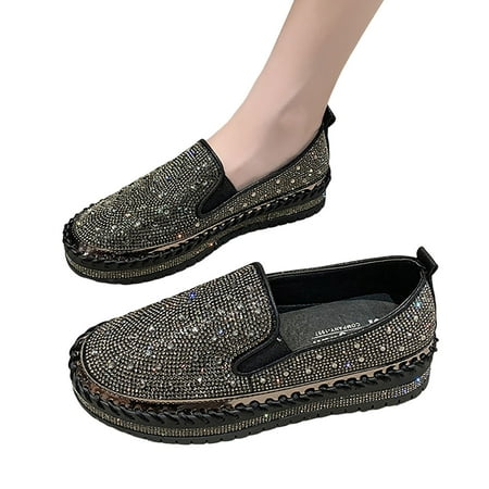 Mepaouo Women s Fashion Slip on Sneaker Casual Flat Loafers Platform Sparkly Glitter Walking Shoes