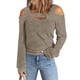 thumbnail image 1 of Blusa de manga larga de moda de color sólido con diseño recortado y hombros descubiertos para mujer para ir de compras en casa Caqui XXL, 1 of 6