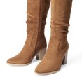 thumbnail image 4 of BURUDANI Women's Suede Knee High Boots Pointed Toe Comfortable Chunky Block Heel Side Zipper Riding Boots Camel Size 6.5, 4 of 7
