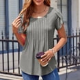 thumbnail image 6 of RYRJJ Womens Tops Petal Short Sleeve Summer Crew Neck Shirts Solid Dressy Casual Business Blouse Fashion Pleated Tunics(Gray,S), 6 of 9