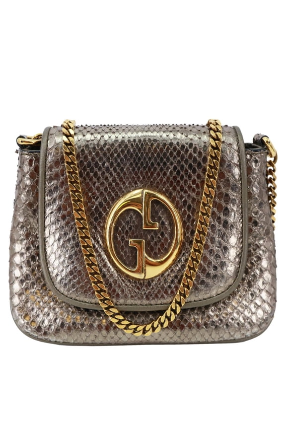 Pre-Owned Gucci 1973 Small Metallic Python Leather Chain Crossbody Bag Bronze 251821