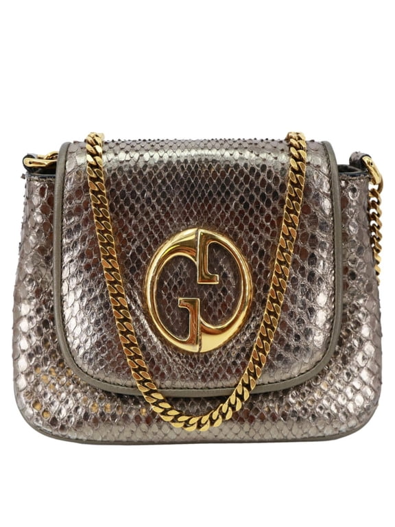 Pre-Owned Gucci 1973 Small Metallic Python Leather Chain Crossbody Bag Bronze 251821