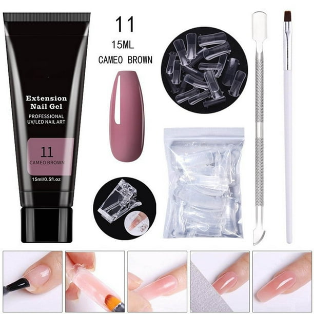 Kit de gel de extensión de uñas Poly Gel transparente para mejora de uñas Poly Kit de prueba con mini uñas para kit de arte de uñas Uñas 15 ml extensión de uñas