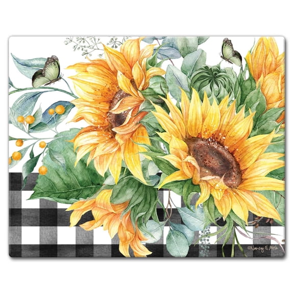 CounterArt Sunflower Fields 3mm Tempered Glass Cutting Board 15" by 12"
