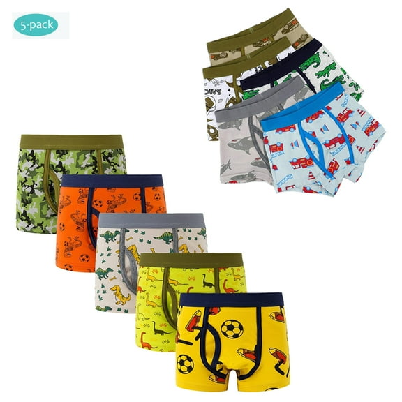 Bellafa Boys Boxer Underwear Cotton Briefs Kids Toddler Boys Dinosaur Truck Panties Multipack for 2-12 Years