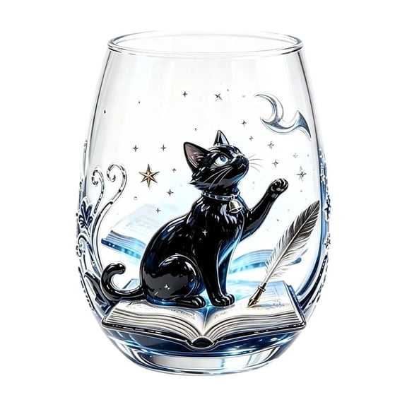 Twfbrm Halloween Wine Glass, 3D Handmade Creative Drinking Cups with Stemless, Creative Bar Glass with Black Cats Witch And Pumpkin Designs, Funny Clear Tumbler Cup for Home, Party Decorations