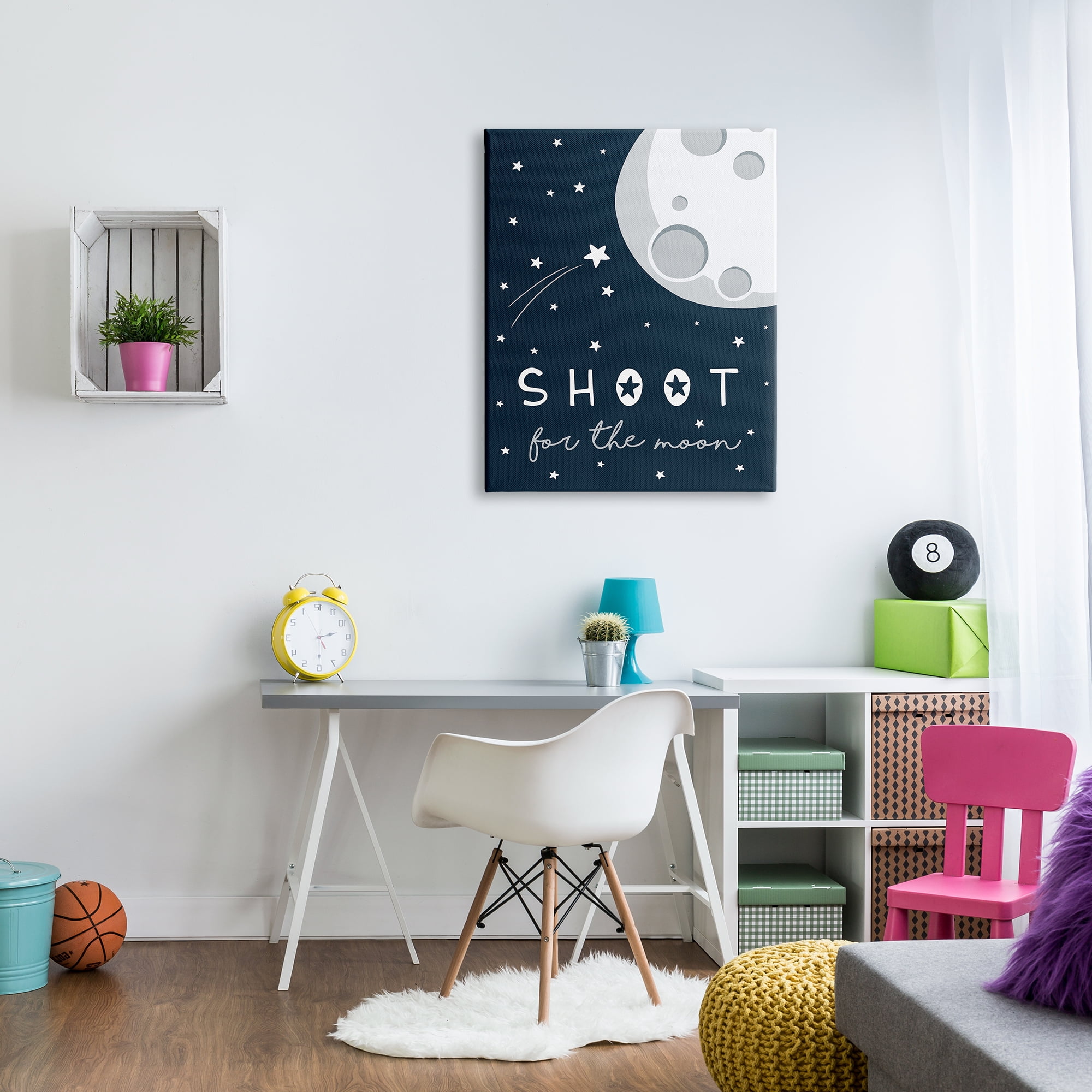 Stupell Industries Shoot for the Moon Sentiments Flying Stars Blue White, 30 x 40, Designed by Elizabeth Tyndall