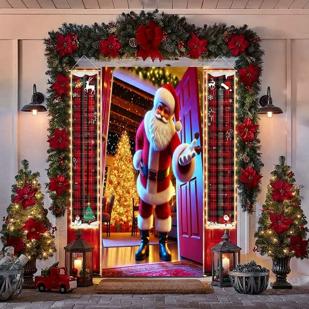 Decoraciones navideñas, adornos navideños, regalos de Navidad, marco de puerta navideño, decoración para fiestas, pegatinas para puertas, escena navideña, tela colgante, funda de poliéster para puerta