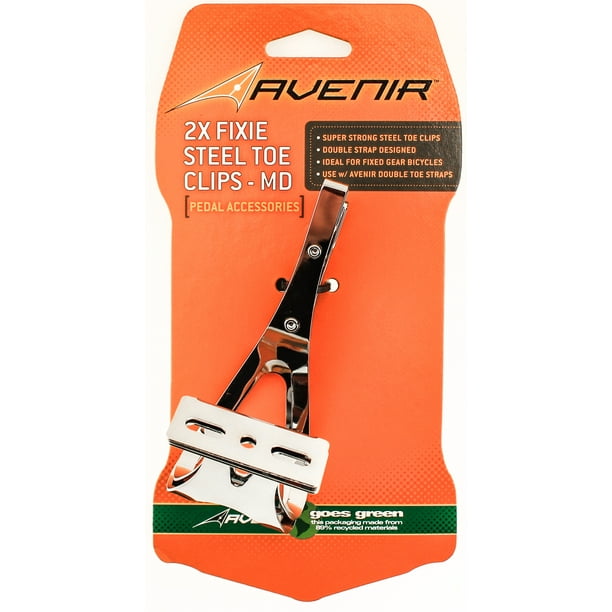 AVENIR 2X FIXIE STEEL TOE CLIPS MD Bike Pedals Strapless Double Strap Silver NEW