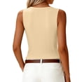 thumbnail image 5 of Sleeveless T-Shirt For Women's Summer Loose Sleeveless Button V-Neck Shirt Knitted Tank Tops Beige XL, 5 of 6