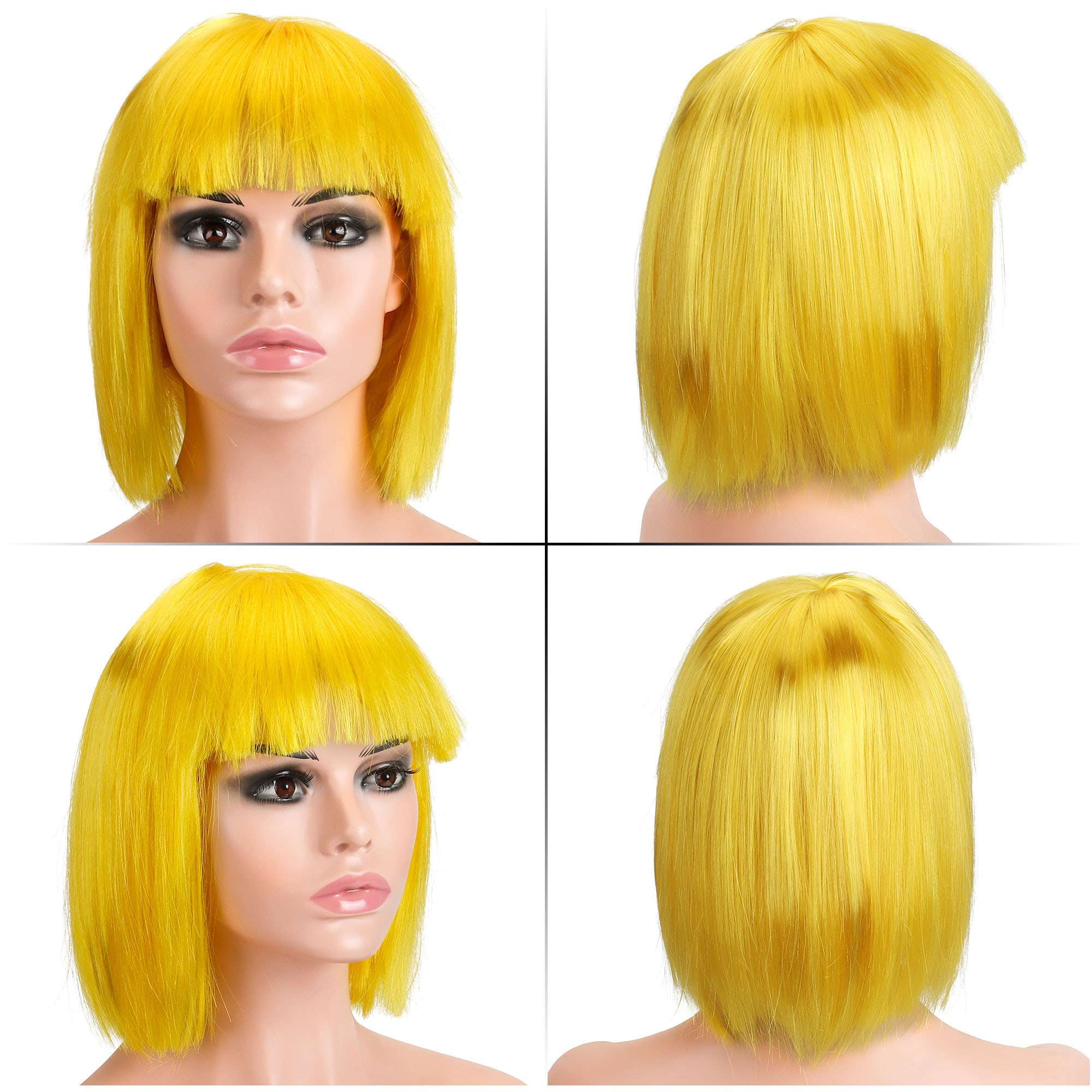 Women Yellow Heat Resistant Synthetic Bob Party Neon Wig Bangs 12 Inch Amazon.com : LANICE Yellow Wig Short Bob Wigs with Bangs for  main image 2