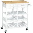thumbnail image 1 of HOMCOM Kitchen Cart on Wheels w/ 4 Drawers, 2 Tray, Wine Rack, Wood Top, 1 of 10