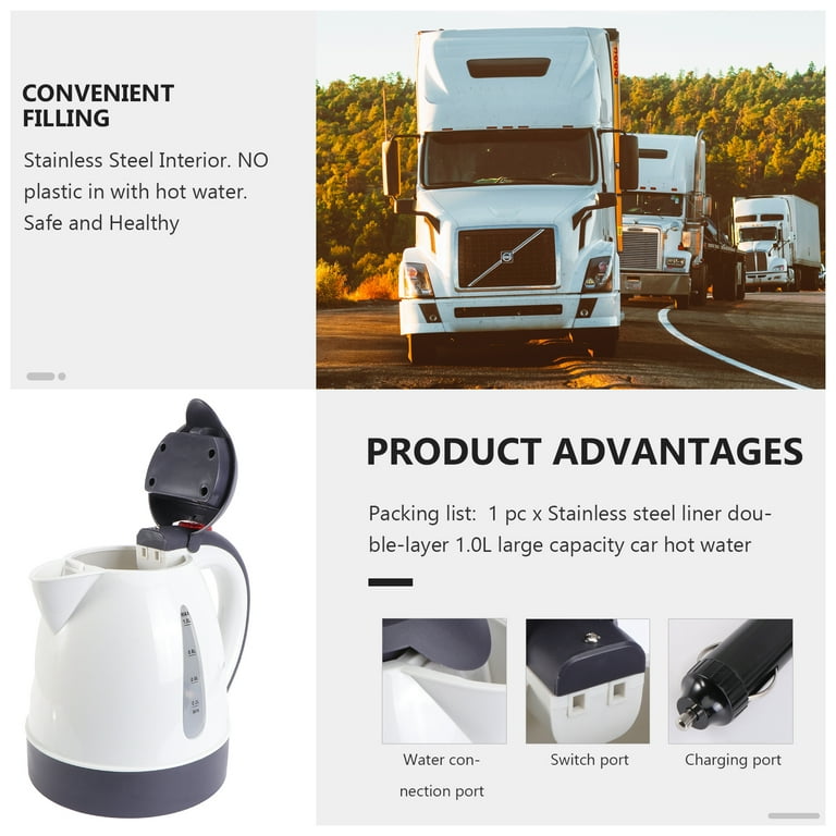 1Pc 12V 150W 1.0L Electric Water Kettle Car Tea Kettle Fast and Quite Boiling Auto Shut off Protection