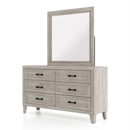 FOA Junile 2-Piece 6-Drawer Wood Dresser and Mirror Set in Washed White