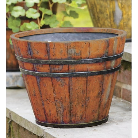 Faux Wooden Bucket Outdoor Planter, in Red - Walmart.com