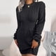 thumbnail image 3 of Vestido de punto con cuello alto y mangas abullonadas para mujer - Minivestido ajustado - Moda informal de invierno (S-L), 3 of 8