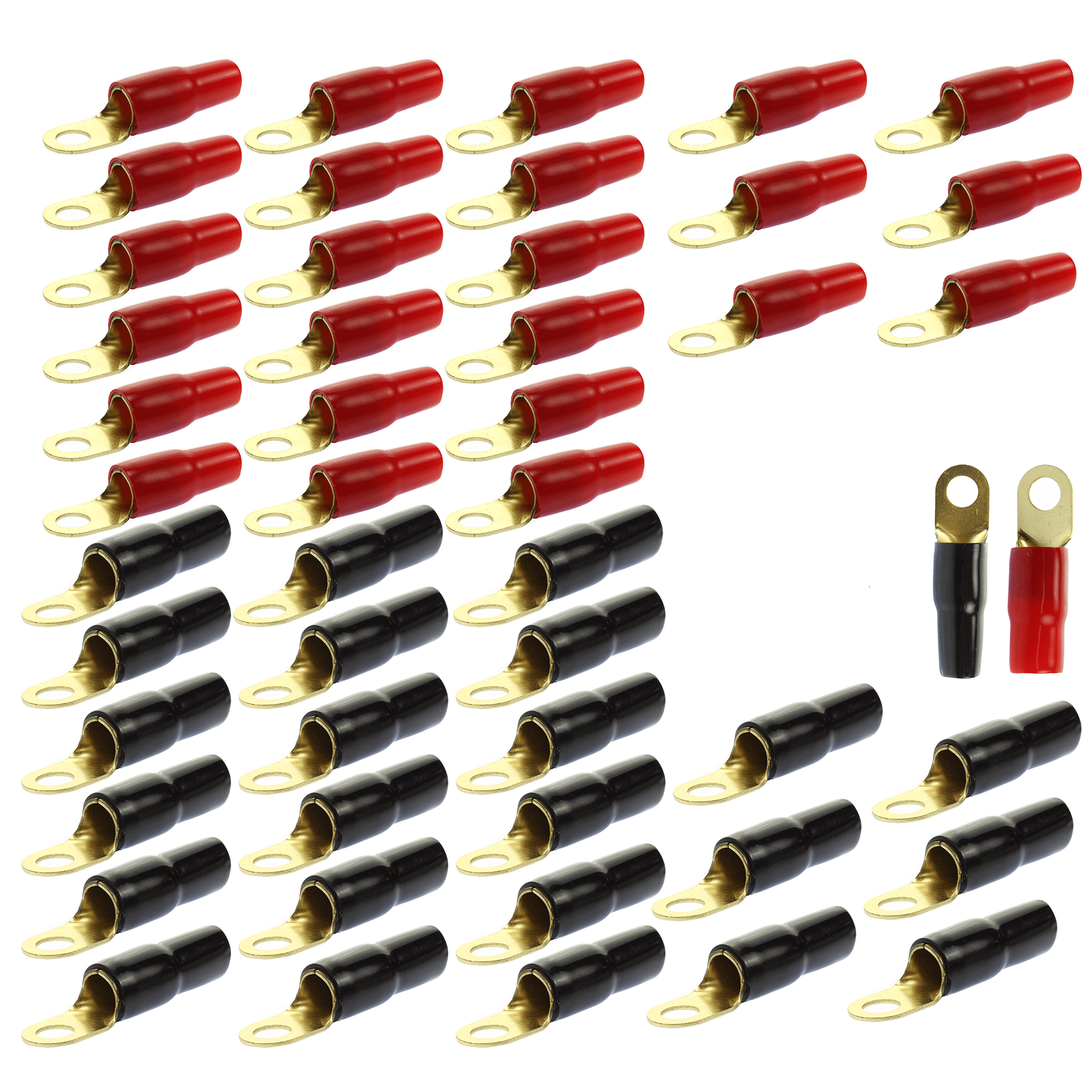 Voodoo 20 1/0 AWG Gauge Gold Wire Crimp Cable Ring Terminal Red Black Boots 5/16 Lug 