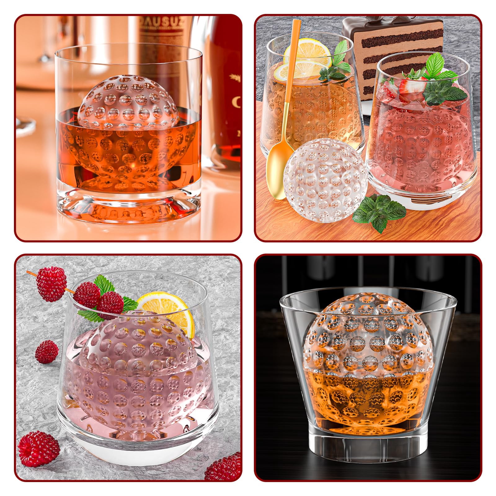 6 Chamber 2.2" 3d Golf Gifts Ice Cube Tray With Funnel Large Round Ball Maker Mold Silicone Fun Shapes Sphere Molds For Chilling Brandy And Beverages