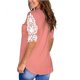 thumbnail image 4 of Blusa de manga corta con costuras de encaje, cuello en V, camisa clásica de color puro, verano para mujer, rosa, S, 4 of 6