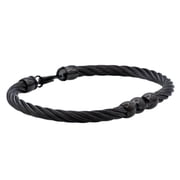 Arista Men's Wire Bangle Bracelet in Black Plated Solid Stainless Steel, 8.5"