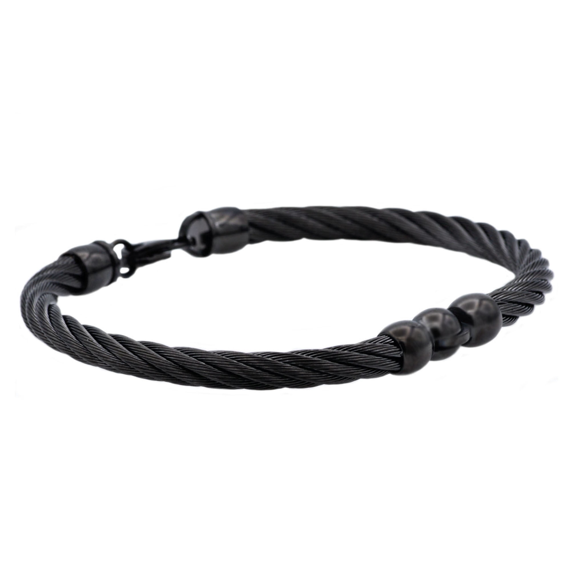 Arista Men's Wire Bangle Bracelet in Black Plated Solid Stainless Steel, 8.5"