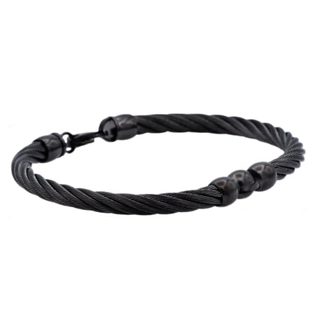 Arista Men's Wire Bangle Bracelet in Black Plated Solid Stainless Steel, 8.5"