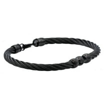 Arista Men's Wire Bangle Bracelet in Black Plated Solid Stainless Steel, 8.5"
