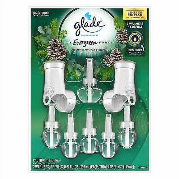 Glade Plugins ICY Evergreen Forest 2 Scented Oil Warmers & 6 Scented Oil Refills