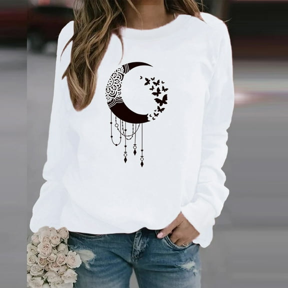 ZKCCNUK Women's 2025 Autumn Winter Casual Crewneck Sweatshirt Long Sleeve Loose Pullover Tops on Clearance