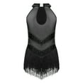 thumbnail image 3 of LiiYii Kids Girls Ballet Dance Latin Jazz Fringed Dress Sheer Mesh Keyhole Back Tassel Leotard Glittery Bodysuit Black 16, 3 of 6