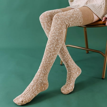 

MENRKOO 2022 Women Socks Womens Winter Warm Ladies Pure Cotton Over The Knee Stockings Solid Color Socks Khaki