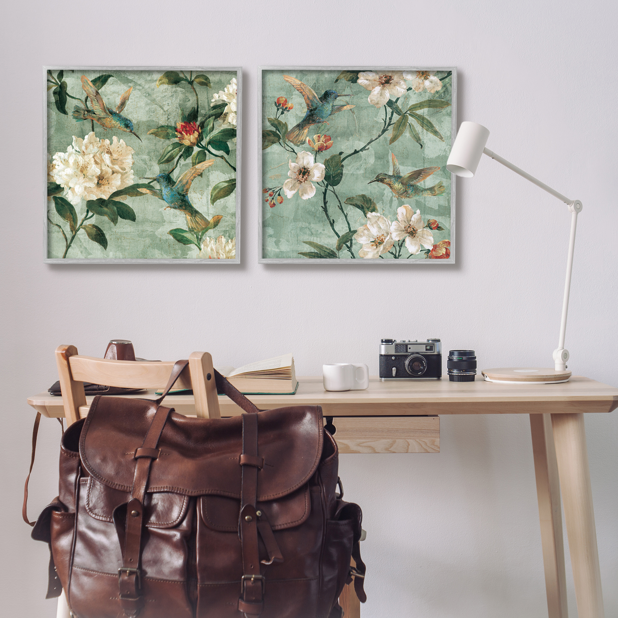 Stupell Industries Hummingbirds & Florals Botanical & Floral Painting Gray Framed Art Print Wall Art, 24 x 24