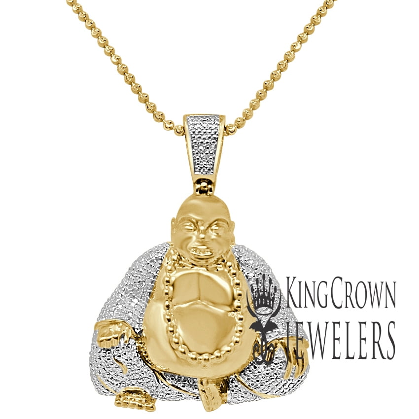 King Crown Jewelers Real Genuine Diamond Meditation Buddha Pendant
