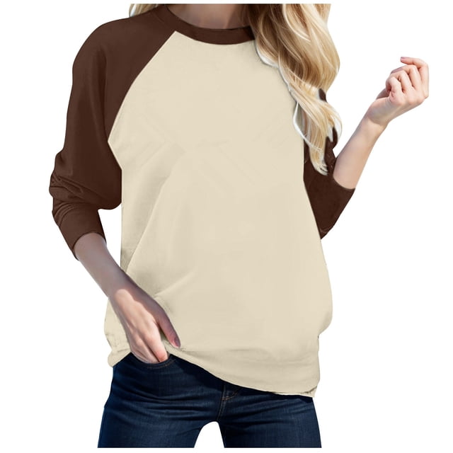 WEAIXIMIUNG Chemises de Maternité pour Femmes Manches Longues T-Shirt Décontracté Col Rond avec Épaule Assortie