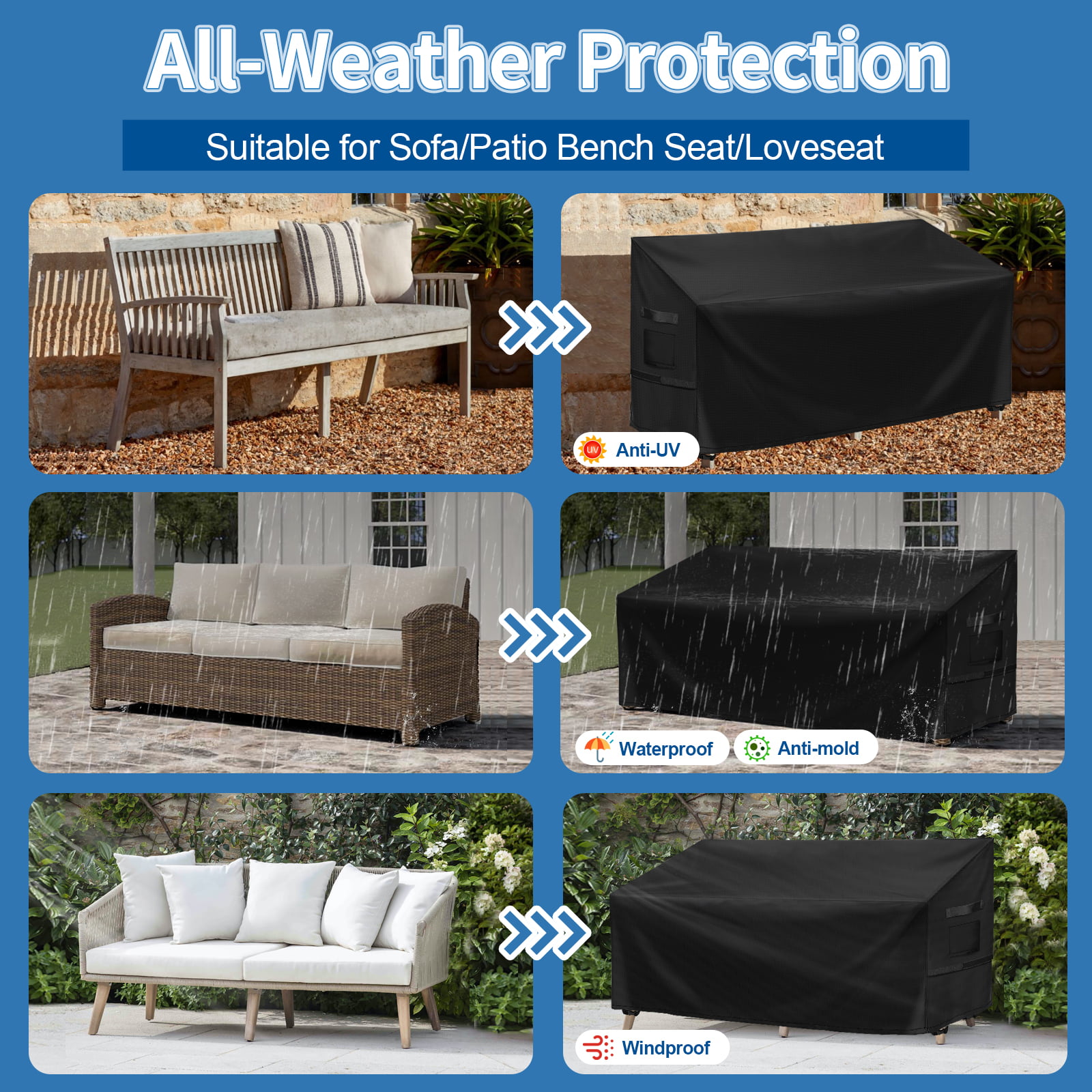 Kingsbridge 2 Seater Garden Bench Cover Waterproof-600D Heavy Duty Fabric-Double 