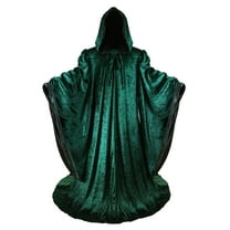 Dark Green Wizard Robe with Hood and Sleeves, Halloween Party Costume for Adults, Velvet Lined in BLACK Satin Cosplay, 64" Cloak