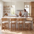 thumbnail image 2 of Guyou 25" Counter Height Bar Stools Set of 2, Modern Chenille Upholstered Round Counter Stools with Natural Woven Rope Back, Boho Barstools, Farmhouse Armless Bar Stools for Kitchen, Beige, 2 of 14
