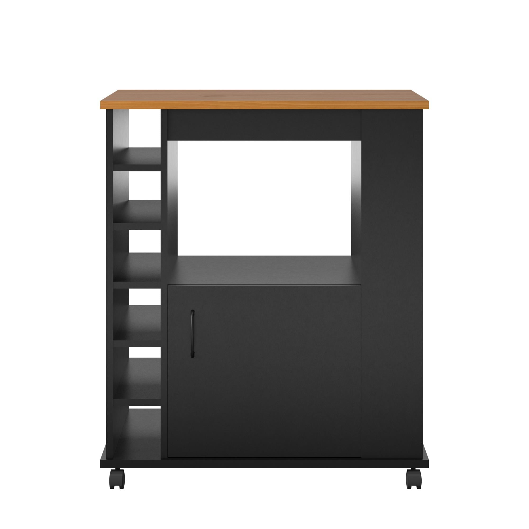 Williams Kitchen Island Microwave Cart with Rolling Casters, Black