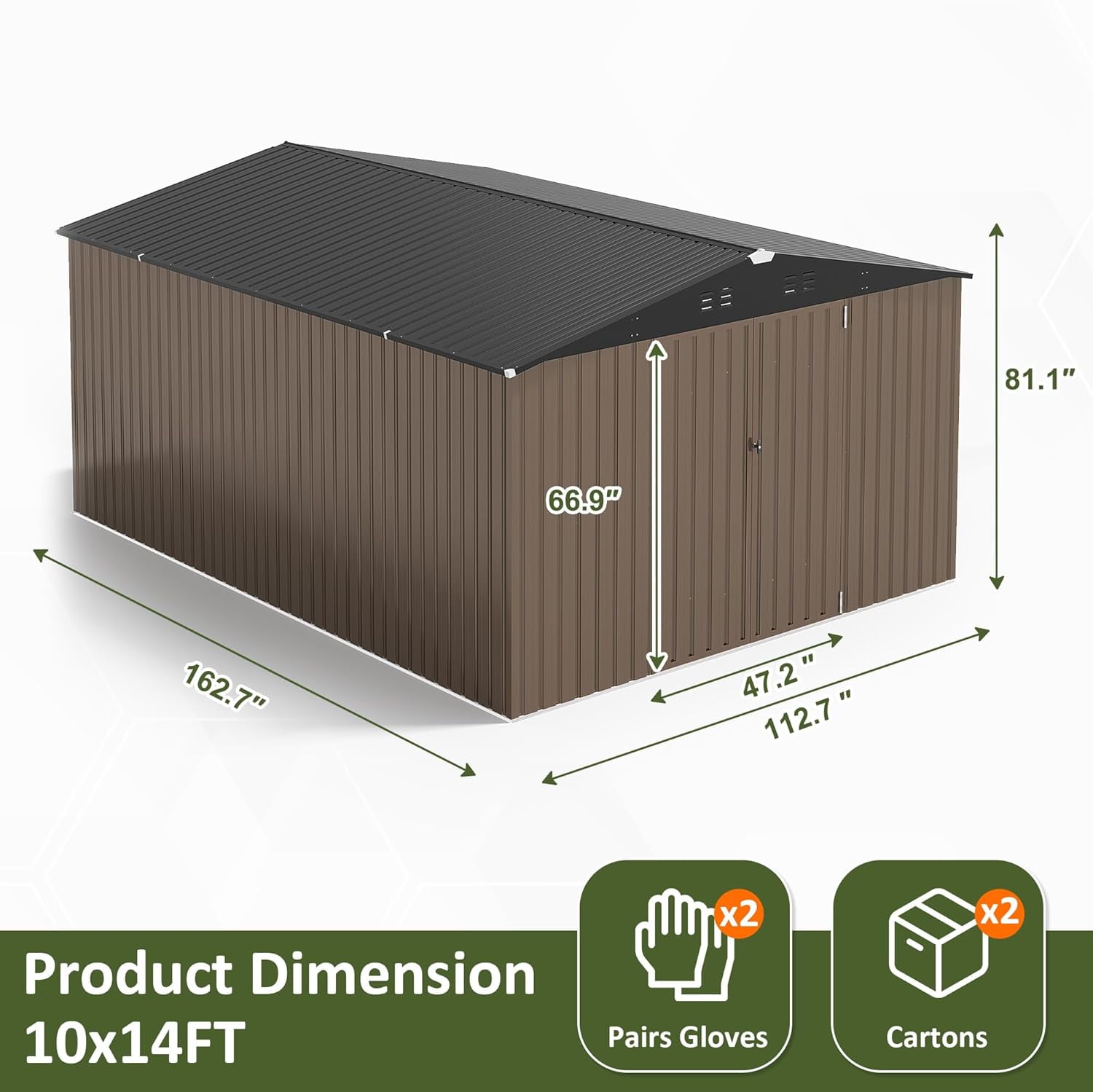 NETAJE 10'x14' Outdoor Metal Shed , Storage Shed with Updated Frame, Lockable Doors & Sliding Roof for Backyard, Garden, Brown